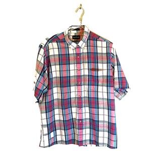 Vintage Men’s Royal Knight Light Weight Plaid Button Down Short Sleeve Sz Large